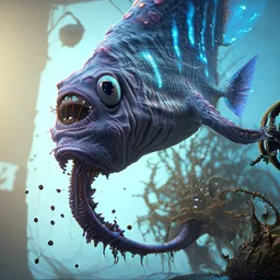 fluid ink angler fish creature, unreal engine 5, 8k resolution, photorealistic, ultra detailed