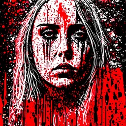 Singer Danish MØ face, blood, guts, wildflower, intricate, background liquid, darkred tones,