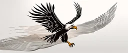 flying eagle diving to the bottom right , while trailing graphic lines wind and lost feathers, vector