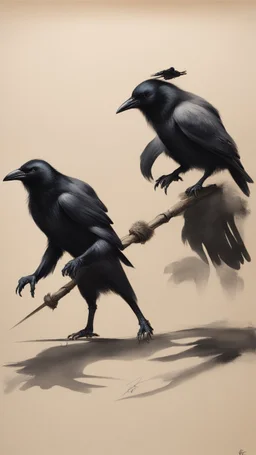 crow badger duellants, with distinct shadow on paper, signed by a master