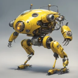 a yellow flying assistant robot , sci fi biopunk theme, detailed