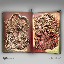 fantasy, digital art, scroll holder, metallic, dark metal, ruby encrustations, massive, engravings