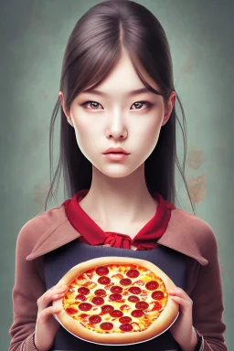 Portrait of Japanese girl with pizza