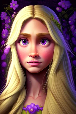 Princess Rapunzel with a very beautiful and symmetrical face, with flowering hair and a luminous face hd