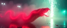 hyper olympic, horrible space slinky boa slug in the style of giger, in fog and spectacular spark rain
