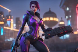Widowmaker in 8k overwatch cgi artstyle, spider them, neon effect, close picture, full body, apocalypse, intricate details, highly detailed, high details, detailed portrait, masterpiece,ultra detailed, ultra quality