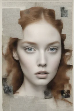 Model lily cole face, , collage on a book page