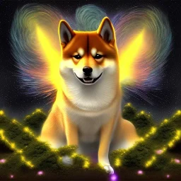 third eye ascension shiba inu doge with heaven glowing aura stars Q anon