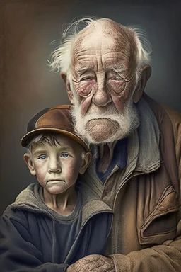 old man with son 9 years old boy