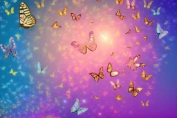 opening to the soft pink and blue crystal rise of butterflies on gold background