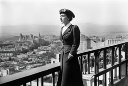 The famous photo of Marina Ginestà, taken by Juan Guzmán on July 21, 1936, captures a striking moment during the early days of the Spanish Civil War. In the image, Ginestà stands confidently atop the Hotel Colón in Barcelona, a backdrop of the city visible behind her. She is dressed in a stylish military outfit, a symbol of her involvement in the anarchist movement. Her posture is assertive, with one hand resting on a wall and the other holding a rifle, embodying both strength and defiance.