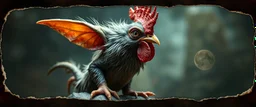 3d airbrush render, elf gremlin dodo punk hen , pinhole cam, airbrush 3d rendering, in the style of Titian and Dali , torn edges on border