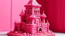 A pink fortress made out of candy painted by Zosan