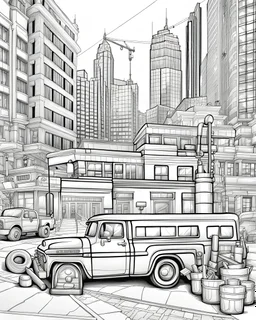 B/W outline art,coloring book page, full white, super detailed illustration for adult, " Builder tool set", crisp line, line art, high resolution,cartoon style, smooth, low details, no shading, no fill, white background, clean line art,law background details, Sketch style, strong and clean outline, strong and black outline