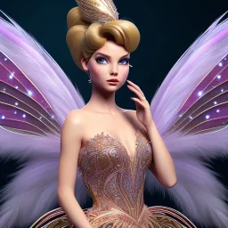 Tinker Bell fairy,detailed eyes, disturbed expression.intricate detaile,thnically accurate face, intricate head dress,intricate red fairy dress, detailed hair, detailed feathers,fairy wings use dynamic palette, accurate proportions, high contrast black smokey bokeh background. d & d style.