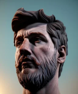 Ultra Realistic image, roman sculpture, marble deluxe material, Lionel Messi, circle crown, miguel angel style, chisel style, emperador, waist up portrait, cinematic lighting, God light, god rays, 4k resolution, smooth details, ornate details, soft lighting, unreal engine 5, sky background.