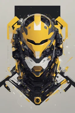 Mecha, Poster design, bright, mechanical avatar, artificial intelligence, light-colored BLack and yellow robot, sense of luxury, poster art, layout design, AI, sense of technology, future, sense of design, plane composition, dot, line and surface design, sense of luxury, poster art, layout design