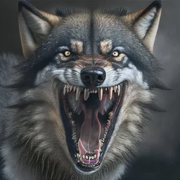 black alpha wolf baring teeth photorealistic