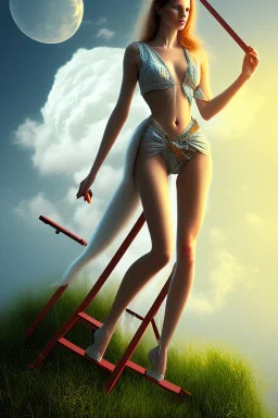  woman on the ladder above clouds