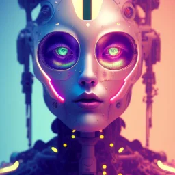 A beautiful portrait of a cyborg rabitt white neon color scheme, high key lighting, volumetric light high details psychedelic background