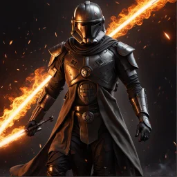 star wars bald male corellian pilot wearing pearlescent black and gunmetal grey First Order special forces heavy assault stealth commando armor and helmet with gold trim inside the jedi temple, hyperdetailed, dynamic lighting, hyperdetailed background, 8k resolution, volumetric lighting, light skin, fully symmetric details