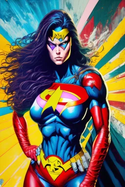 a series of pictures based on DC Comics Superheroes, amazing oil on canvas image of Chyna Laurer