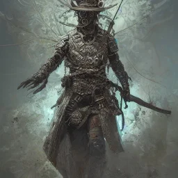 Insanely detailed photograph of an “portrait of Echo Knight ” with intricate half plate chest armor, intricate embroidered cowboy hat, handsomely clear face and hyperdetailed painting by Ismail Inceoglu Huang Guangjian and Dan Witz CGSociety ZBrush Central fantasy art album cover art,8K, hdr, romantic, mysterious, ominous, hands focused on a D20, jewelry, motivated