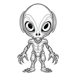 outline art for square alien coloring page for kids, classic manga style, anime style, realistic modern cartoon style, white background, sketch style, only use outline, clean line art, no shadows, clear and well outlined