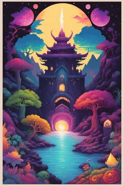 [psychedelic pixel illustration by Jannell Jaquays with Solstice colour palette] AD&D rulebook cover Fiend folio
