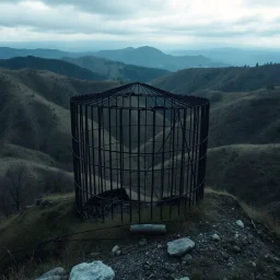 Photograph of a defined broken cage alienation hills