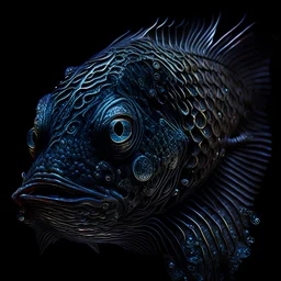 Portrait of a Humanoid fish Hyperdetailed hyper realistic dark fantasy intricate background complex lighting scales