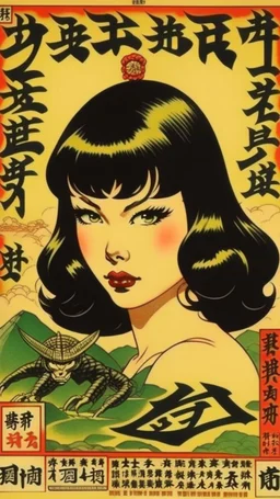 Betty Page art from japanese style 1900 movie. Stamp.