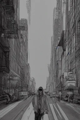 street, god walking, model style, hyper realistic, accurate, delicate, extremely detailed, Graphic novel style, wide-angle, front view, open aperture, superfine pencil