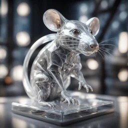 giger escher rat sculpture in transparent white murano glass,bokeh like f/0.8, tilt-shift lens 8k, high detail, smooth render, down-light, unreal engine,bokeh like f/0.8, tilt-shift lens 8k, high detail, smooth render, down-light, unreal engine