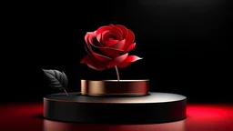 Modern Mockup Black Rose Gold Podium With Red Peony Petal Falling Depth Of Field Background 3d