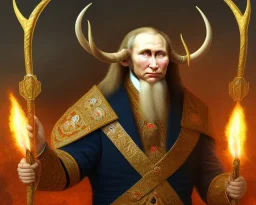 president Putin angry satan with horns and tusk