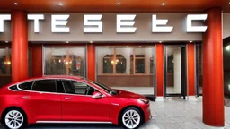 A Tesla's 'Model S Plaid' is parked, inside the 'Everland Resort', in South Korea. CINEMATIC. WIDE ANGLE LENS.