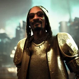 Snoop Dogg dwarf in armor character very detailed cinematic cyberpunk unreal engine photo realistic