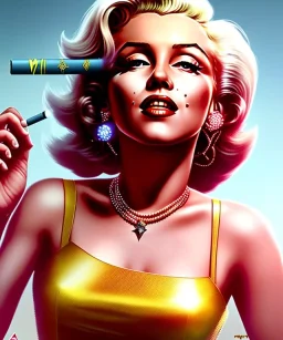 Marilyn Monroe, in full growth, smokes a cigarette, cyberpunk2077, photorealistic, 8k