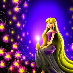 fondo morado luces de rapunzel y flor magica sol