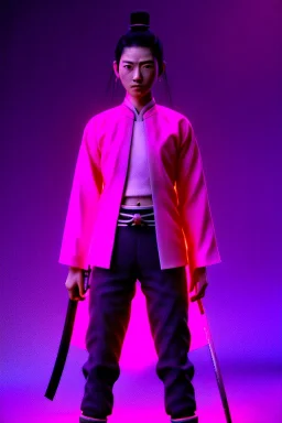 portrait, Asian woman samurai warrior :: symmetry photography, cyberpunk style, pink hair, black samurai army, katana, japanese traditional ornaments, pink, white, black, led wires, glow eyes, cinematic, Ultra realistic, dark scene, soft color, highly detailed, unreal engine 5, RTX, ultra detail, 3d, finely drawn, high definition.