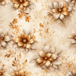 Hyper Realistic Beige Multicolored-Floral-Patterns With Glowing Golden Embers On Off-White Grungy Background.