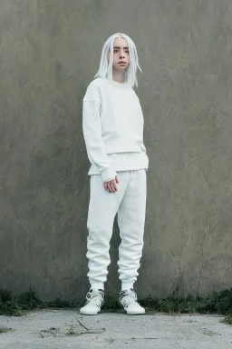 Billie Eilish, kneeling, underpants, white socks, rear view, pale skin, high detail, realistic, 8k, not to be distinguished from a photo