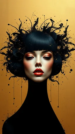 minimalism,Abstract black and gold minimalism geometric surreal beautiful fashion portrait,splash art explosion,minimalist surreal surrounding background,surreal lonely depth,deep soul spirit,fantasy surreal geometry,flat,utopia,album art,cover art,album cover,cinematic,8k,epic movie still,sharp focus,by Gustav Klimt,pascal blanche,rutkowski,repin,artstation hyperrealism painting concept art of detailed character,design matte painting,leaf