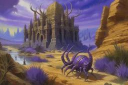 A purple Egyptian kingdom with a scorpion palace painted by Claude Monet