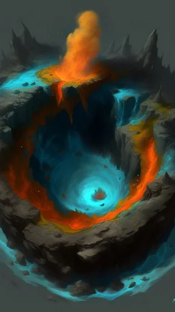 A cyan molten volcanic crater painted by Zosan