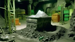 A grayish brown underground mine with crystals painted by Andy Warhol