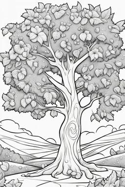 coloring page, apple tree, cartoon style, thick lines, low detail, no shading