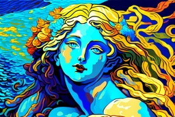 colourful digital painting of beautiful aphrodite, in the style of hokusai and van gogh