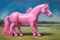 Big pink plastic toy horse.19th painting